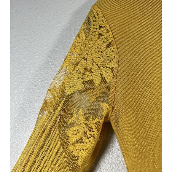 Wild Flower Embroidered Statement Sleeve Sweater Size Small Yellow - Picture 5 of 13